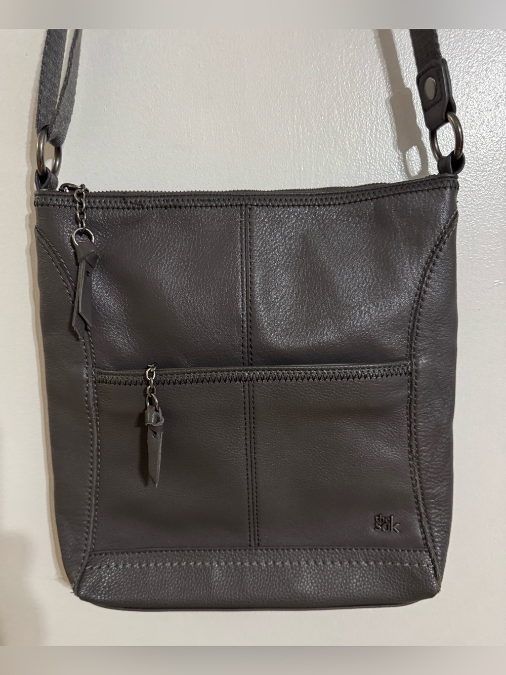 The Sak Grey Leather Crossbody Bag